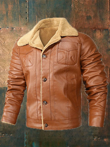Men's Fleece Leather Workwear Jacket