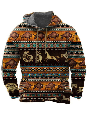 Men's Vintage Western Ethnic Print Casual Hoodie