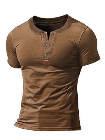 Men's Solid Color Button Collar Casual T-Shirt