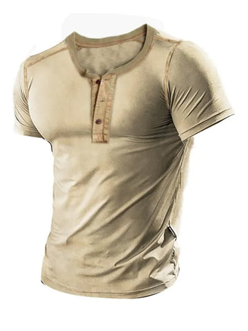 Men's Solid Color Button Collar Casual T-Shirt