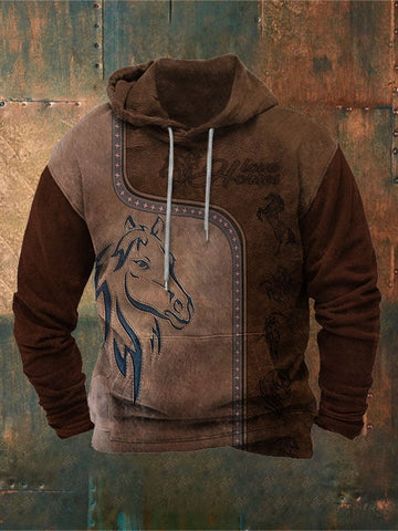 Men's Vintage Western Print Hoodie