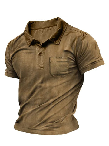 Men's Solid Color Pocket Lapel Casual POLO Shirt