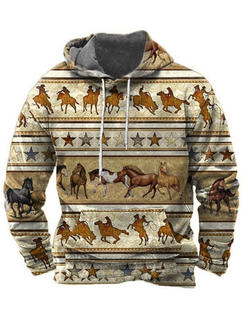Men's Vintage Western Ethnic Print Casual Hoodie