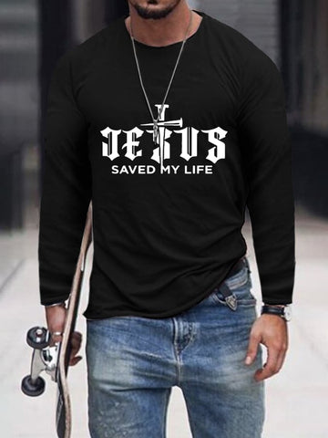 Men's Jesus Save My Life Print Casual T-Shirt