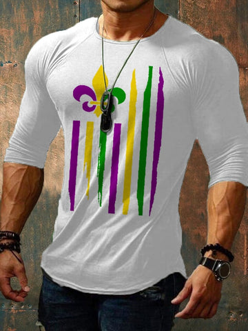 Men's Mardi Gras Flag Print Long Sleeve T-Shirt