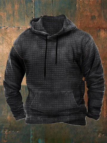 Men's Solid Color Waffle Casual Hoodie