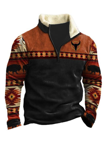 Men's Retro Western Ethnic Print Casual Sweatshirt