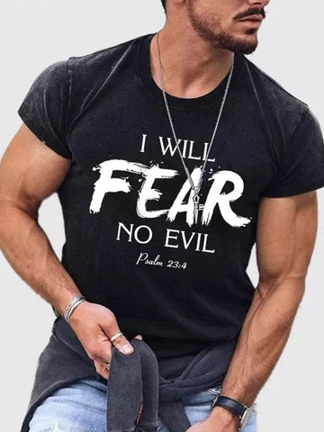 Men's I Will Fear No Evil Print Casual T-Shrit