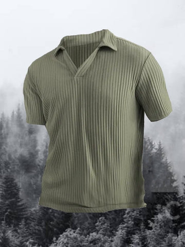 Men's Ribbed Solid Color Polo Shirt