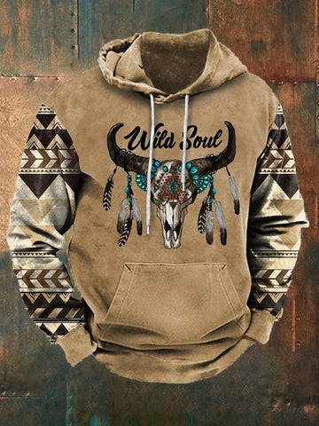 Men's Vintage Western Casual Print Long sleeve Hoodie