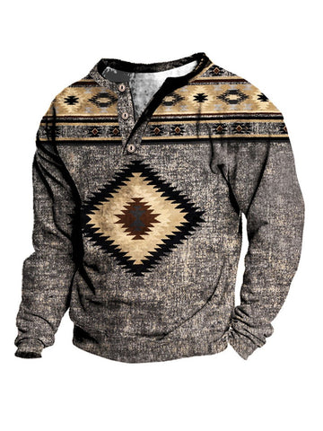 Men's Distressed Western Print Sweatshirt