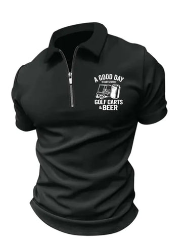 Men's A Good Day Print Lapel Casual Polo Shirt