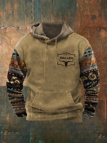 Men's Vintage Western Ethnic Print Casual Hoodie