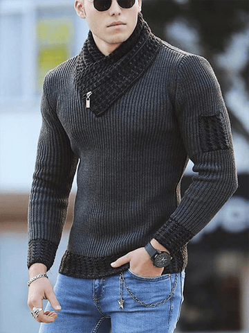 Men's Casual Slim Fit Knit Long Sleeve Scarf Collar Sweater