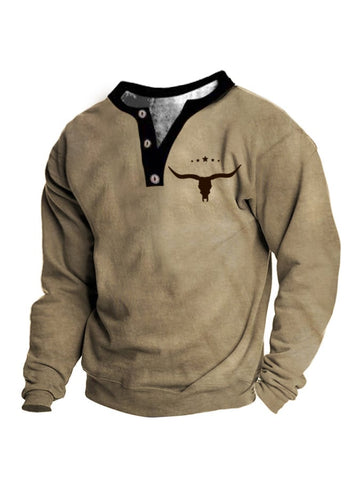 Men's Vintage Western Print Long Sleeve T-Shirt