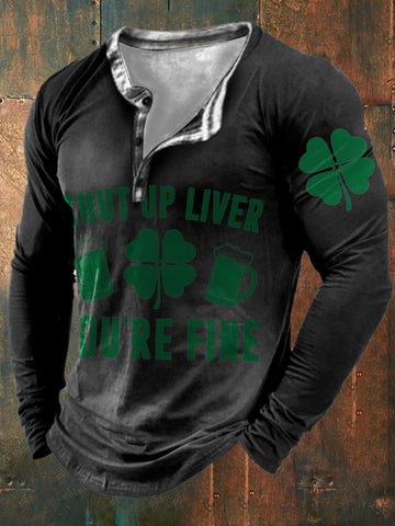 Men'S Funny St Patrick's Day Print Button Casual T-Shirt