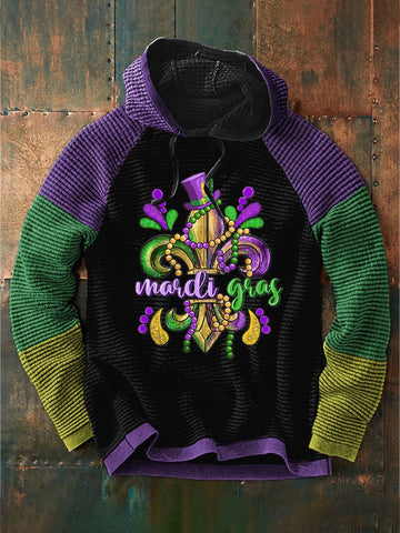 Men's Love Mardi Gras Print Contrast Waffle Hoodie