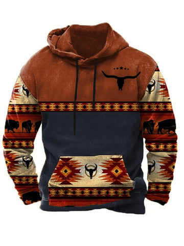 Men's Vintage Western Ethnic Print Casual Hoodie