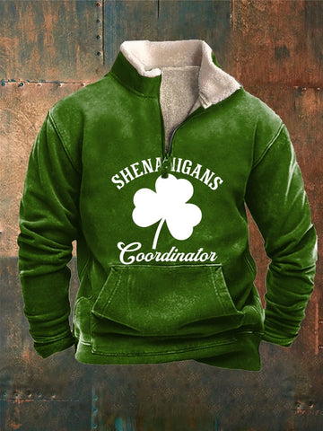 Men'S Shenanigans Coordinator St Patrick's Day Print Zipper Lapel Casual Sweatshirt