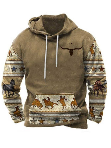 Men's Vintage Western Ethnic Print Casual Hoodie