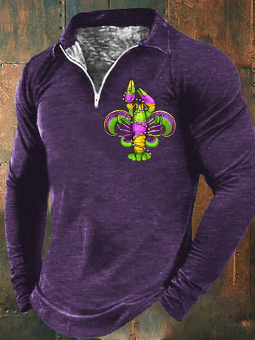 Men's Mardi Gras Zipper Neck Long Sleeve Top