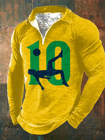 Men's Football 10 Print Zipper Casual Shrit
