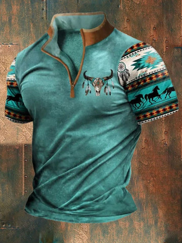 Men's Casual Stand Collar Short Sleeve T-Shirt