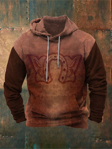 Men's Vintage Western Print Hoodie