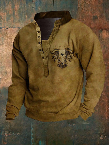 Men's Western Vintage Longhorn Button Down Sweatshirt