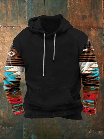 Men's Vintage Western Geometric Print Hoodie
