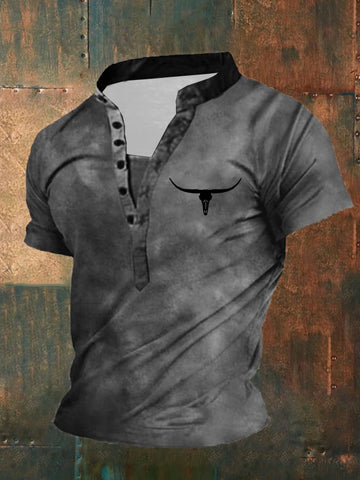 Men's Retro Henley Casual Short Sleeve T-Shirt