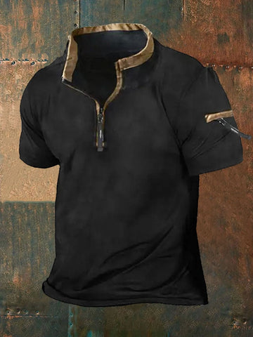 Men's Training Colorblock Zipper Short Sleeve T-Shirt