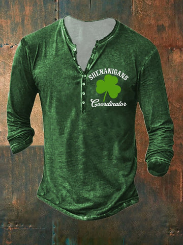 Men's Shenanigans Coordinator St Patrick's Day Print Button Casual T-Shirt