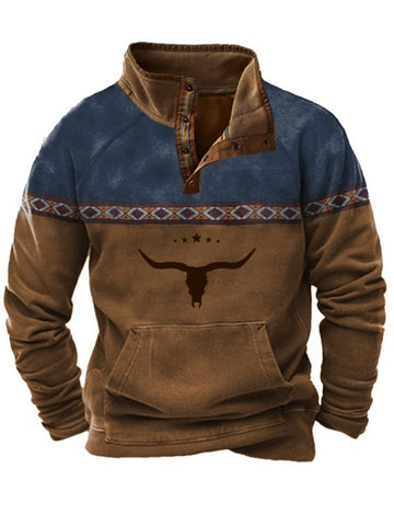 Men's Vintage Western Print Long Sleeve Sweatshirt
