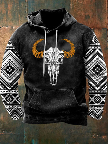 Men's Vintage Western Casual Print Long sleeve Hoodie