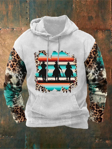 Men's Vintage Western Print Hoodie