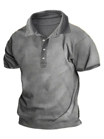Men's Solid Color Button Lapel Casual POLO Shirt