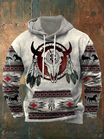 Men's Vintage Western Ethnic Print Casual Hoodie