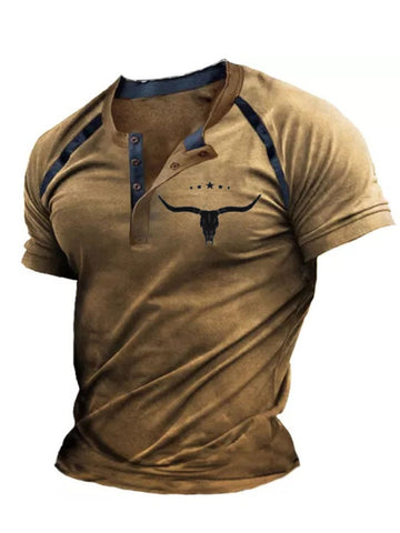 Men's Vintage Western Casual Button Down T-Shirt