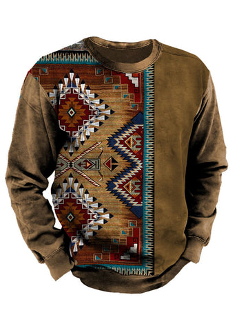 Men's Distressed Western Print Sweatshirt