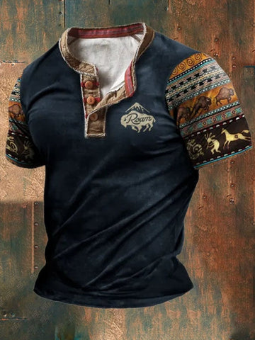 Men's Casual Button Collar Short Sleeve T-Shirt