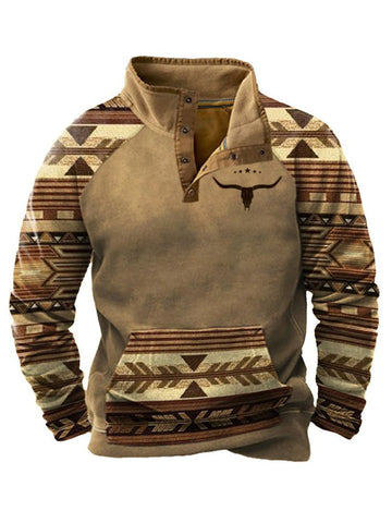 Men's Retro Western Ethnic Style Casual Button Long Sleeve Sweatshirt