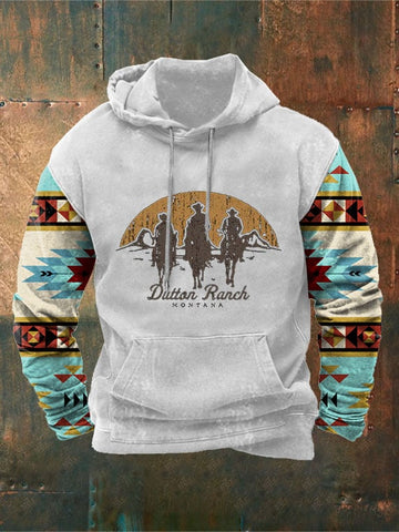 Men's Vintage Western Print Hoodie