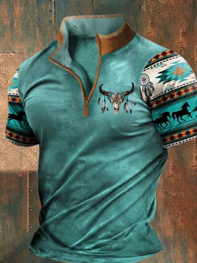 Men's Casual Stand Collar Short Sleeve T-Shirt