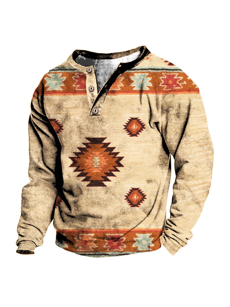 Men's Distressed Western Print Sweatshirt