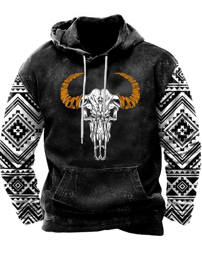 Men's Vintage Western Casual Print Long sleeve Hoodie