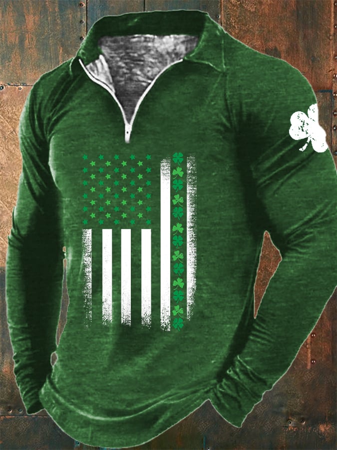 Men's Half Zip Clover Print Sweatshirt
