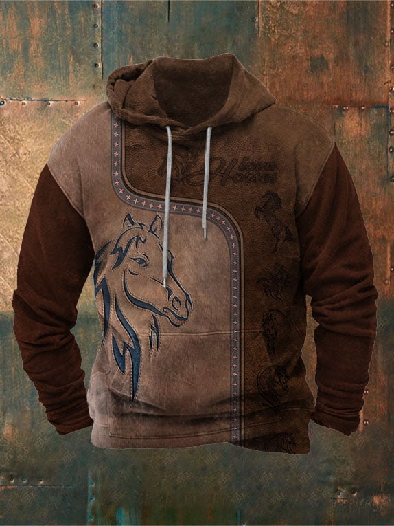 Men's Vintage Western Print Hoodie