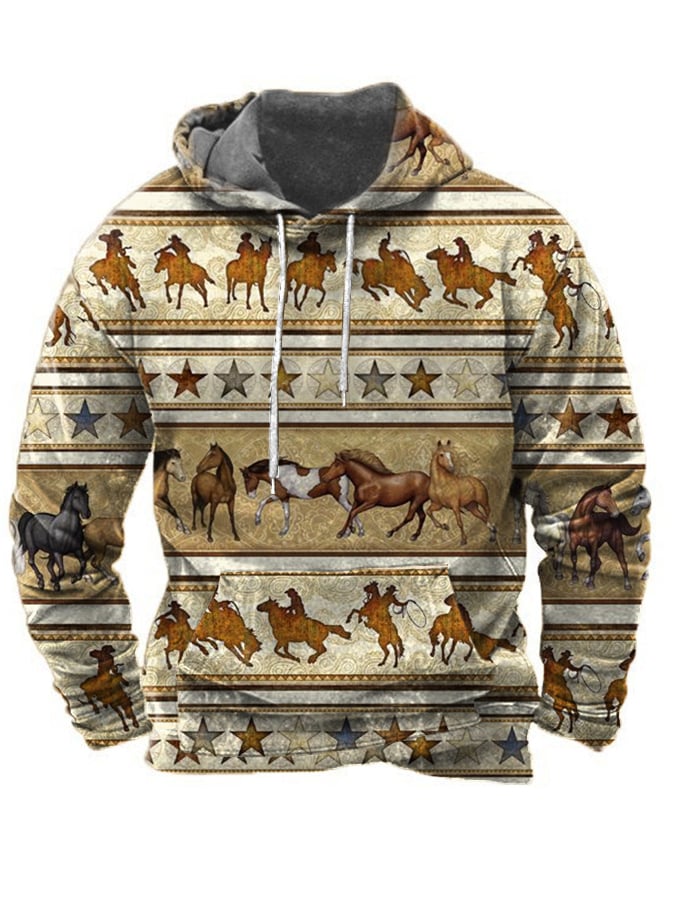 Men's Vintage Western Ethnic Print Casual Hoodie