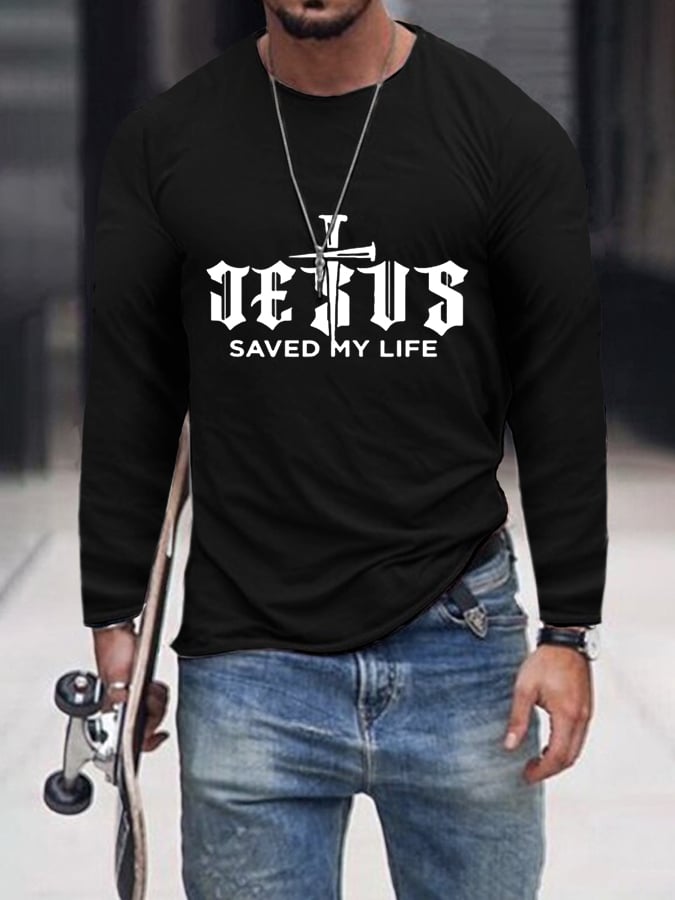 Men's Jesus Save My Life Print Casual T-Shirt